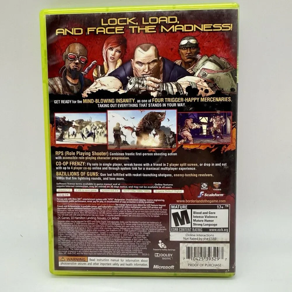Borderlands (Xbox 360)‎ Complete Game Case And Manual Tested